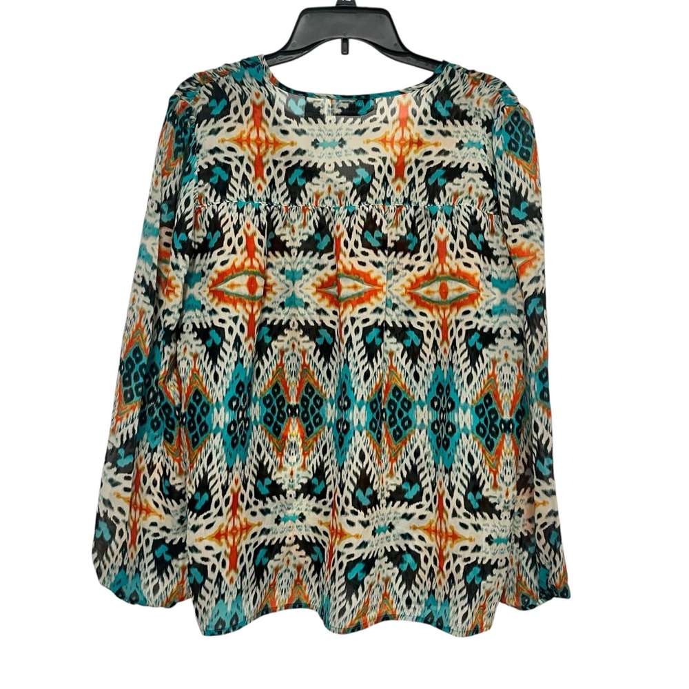New Direction Medium Long Sleeve Multicolor Sheer Blouse V Neck Stretch - Picture 6 of 9